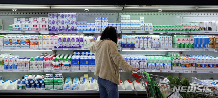 [서울=뉴시스] 추상철 기자 = 17일 오후 서울의 한 대형마트에서 시민이 우유를 고르고 있다. 2022.11.17. scchoo@newsis.com