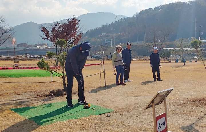 19일 오전 충북 단양군 생태체육공원 내 파크골프장에서 동호인들이 파크골프 경기를 하고 있다. *재판매 및 DB 금지