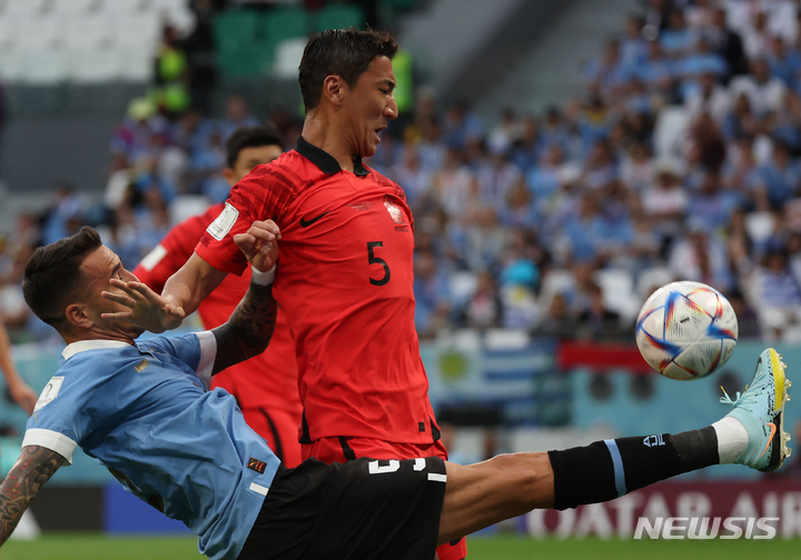 [알라이얀(카타르)=뉴시스] 조성우 기자 = '2022 국제축구연맹(FIFA) 카타르 월드컵' H조 1차전 대한민국과 우루과이의 맞대결에 출전했던 정우영. 2022.11.24. xconfind@newsis.com