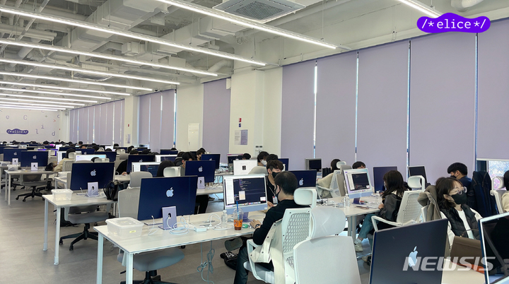 [서울=뉴시스] 엘리스랩에서 진행된 구글 학생 개발자 커뮤니티(Google Developers Student Clubs·GDSC) 프로그래밍 테스트. (사진=엘리스 제공) 2022.11.25. photo@newsis.com