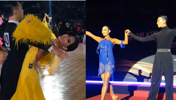 [순천=뉴시스] 류형근 기자 = 전남도체육회는 순천댄스스포츠연맹 김민수·김나연 조(사진 오른쪽)와, 임진수·임세빈 조가 각각 댄스스포츠 라틴, 스탠다드 부문 국가대표에 선발됐다고 28일 밝혔다. (사진=전남도체육회 제공). photo@newsis.com *재판매 및 DB 금지