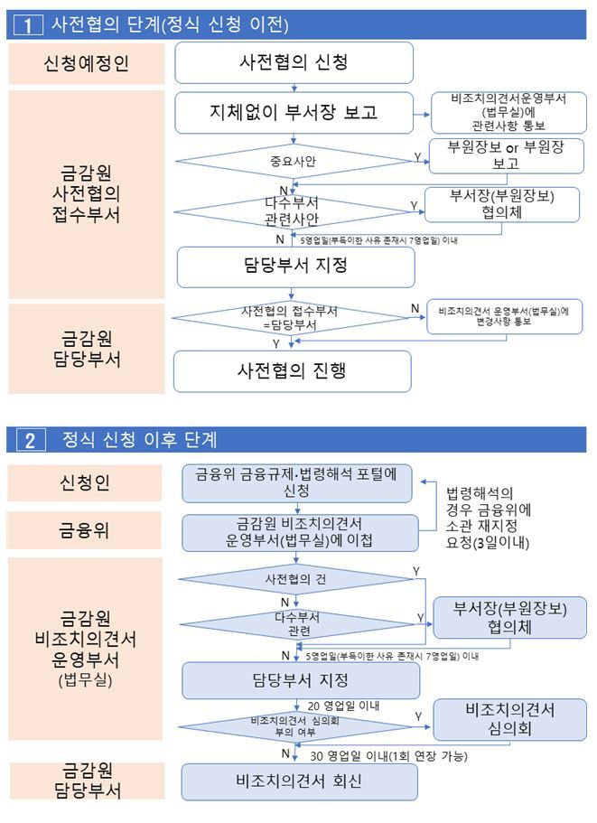 [서울=뉴시스]금감원이 29일 발표한 비조치의견서 제도 개선 이후의 업무처리 절차. (자료=금감원 제공) *재판매 및 DB 금지