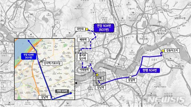 [서울=뉴시스]서울 강동구가 올빼미버스(심야버스) 'N31'이 다음 달 1일 오후 11시30분 첫차부터 운행에 나선다고 30일 밝혔다. (사진=강동구 제공). 2022.11.30. photo@newsis.com
