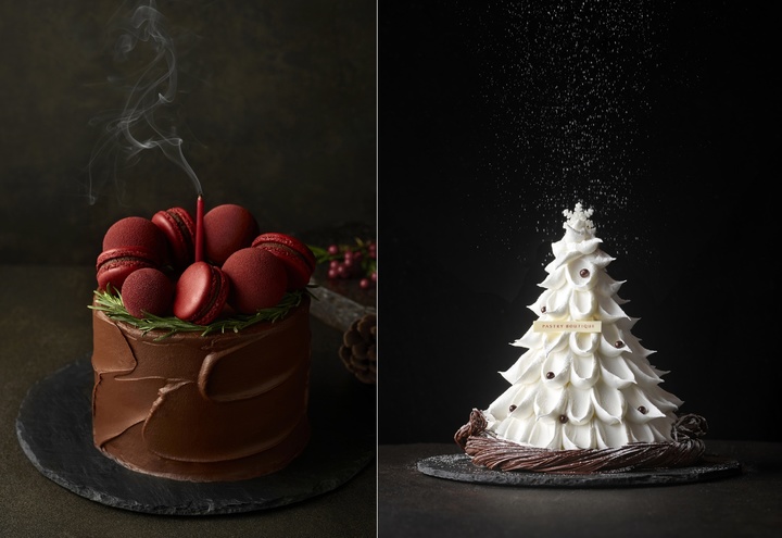 [서울=뉴시스]서울신라호텔이 2021년 선보였던 크리스마스 케이크 2종. 왼쪽은 '위싱 리스 케이크'(7만7000원), 오른쪽은 '화이트 홀리데이 케이크(8만8000원)'다. (사진출처: 신라호텔 제공) 2022.12.01.