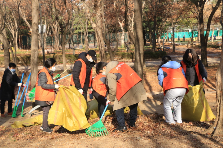 [서울=뉴시스]낙엽수거 자원봉사.(사진=서울시 제공) *재판매 및 DB 금지