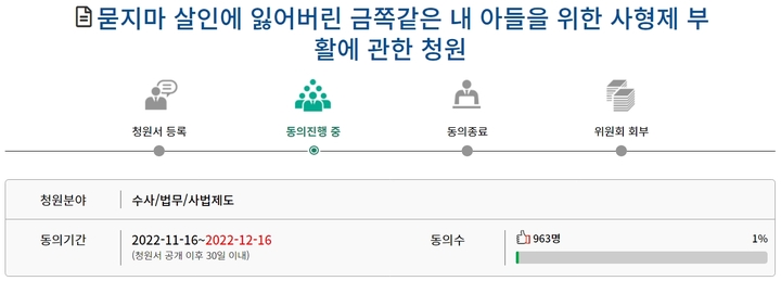 [안산=뉴시스] 숨진 피해자 부친이 국회 국민동의청원에 올린 게시글. (사진=국회 국민동의청원 홈페이지 갈무리) 2022.12.06. photo@newsis.com *재판매 및 DB 금지