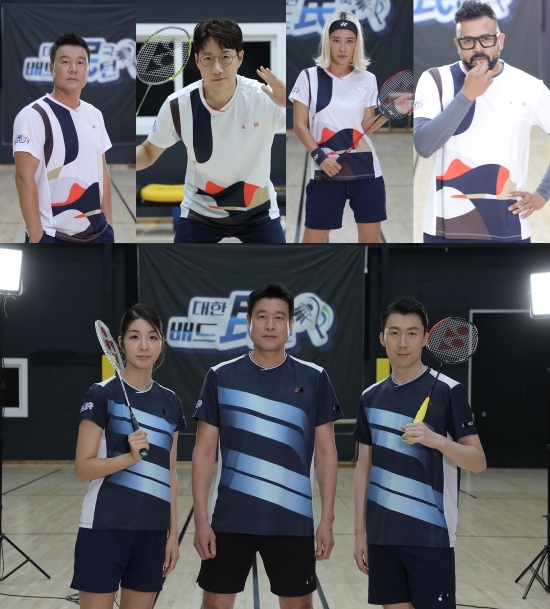 [서울=뉴시스] (위) 대한민국 배드민턴 출연진 (좌 이형택, 조우종, 황보, 럭키), (아래) 코치 3명 (좌 장수영, 하태권, 유연성) 2022.12.07.(사진 = SBS 스포츠 제공) photo@newsis.com *재판매 및 DB 금지