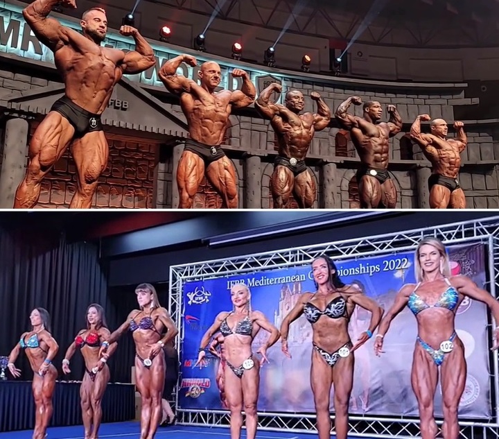 [서울=뉴시스] IFBB 주관 대회서 포즈를 취하고 있는 남성부와 여성부 보디빌더들, 워싱턴 포스트(WP)는 보디빌딩 업계에 만연한 약물 남용 풍조와 그로 인한 부작용에 대해 보도했다 (사진출처: IFBB 인스타그램 캡처) 2022.12.08. *재판매 및 DB 금지