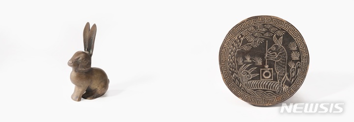 [서울=뉴시스] 십이지 장식품-토끼(광복 이후, 왼쪽), 토끼 무늬 베갯모판(광복 이후). (사진=국립민속박물관 제공) 2022.12.09. photo@newsis.com *재판매 및 DB 금지