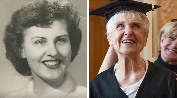 [서울=뉴시스] 1951년에 대학에 입학했던 조이스 두포(사진, 90)가 71년만에 학사모를 쓰게 됐다 (사진출처: 일리노이 대학 트위터 캡처) 2022.12.12. *재판매 및 DB 금지