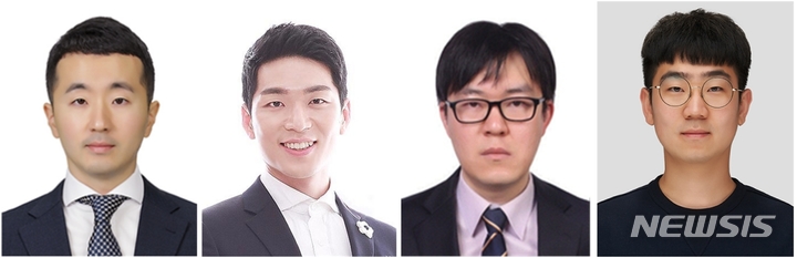 [부천=뉴시스] 정일형 기자 = 왼쪽부터 가톨릭대 바이오메디컬화학공학과 정현도 교수, 조선대 신소재공학과 장태식 교수, 한국생산기술연구원 3D프린팅제조혁신사업단 김상훈·박성제 연구원. (사진은 가톨릭대 제공)