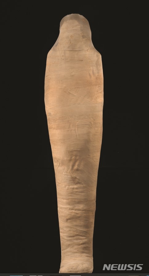 [서울=뉴시스]이집트미라전, 아멘호테프의 내관.Mummy of Tadis or Ta(net)kharu 테베, 제3중간기, 제22왕조(기원전 800년경), 미라, 아마포 *CT촬영결과 전시장 확인가능
