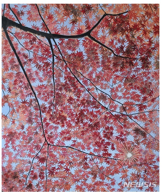 [서울=뉴시스] 단풍 아래에서 하늘을 보다 160CMX145CM ,화선지에 수묵담채,2022