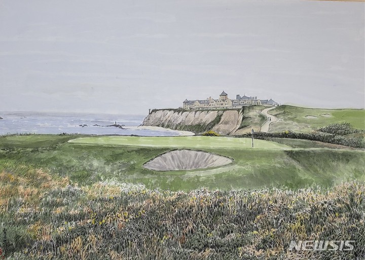 [서울=뉴시스]산호세 하프 문 배이CC 83x62cm,수묵담채, 2022