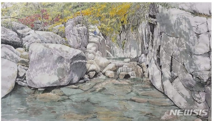 [서울=뉴시스]용소계곡 ,120x70cm, 수묵에 담채, 2022