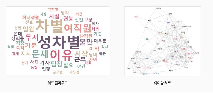 '성차별' 관련 워드 클라우드 및 의미망 차트 시각화. 사진 한국여성정책연구원 *재판매 및 DB 금지