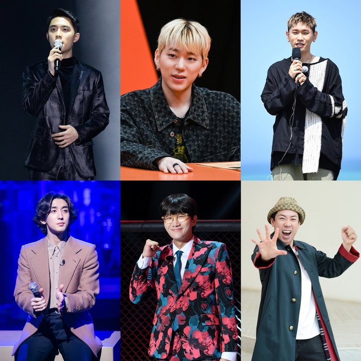 왼쪽 위부터 시계방향 도경수, 지코, 크러쉬, 양세찬, 이용진, 최정훈