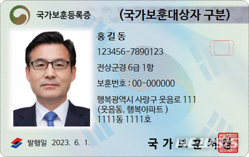 [서울=뉴시스] 6월1일부터 신규 발급될 새 국가보훈등록증. (사진=국가보훈처 제공) 2023.01.05