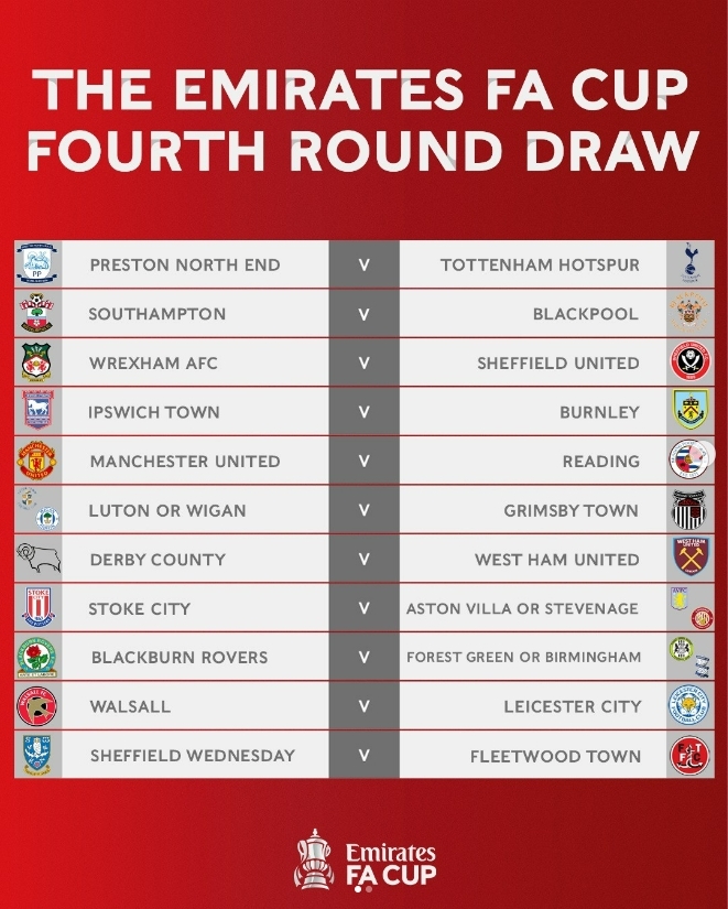 [서울=뉴시스]잉글랜드축구협회(FA)가 발표한 2022~2023시즌 FA컵 4라운드 대진표. (사진=잉글랜드축구협회 SNS 갈무리) 2023.01.05. photo@newsis.com *재판매 및 DB 금지
