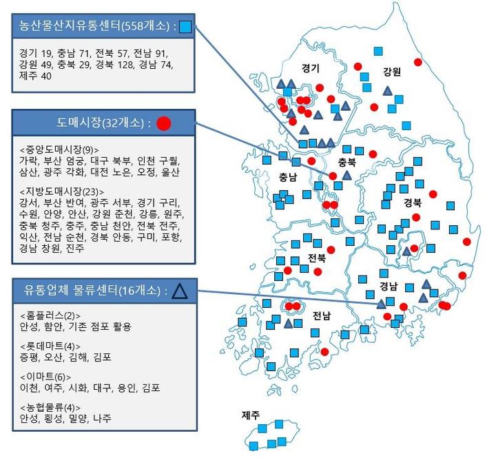 [세종=뉴시스] 농산물산지유통센터(APC), 도매시장, 유통업체 물류센터 현황. (자료=농림축산식품부 제공) *재판매 및 DB 금지