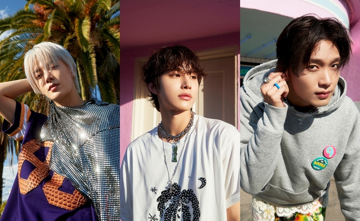 [서울=뉴시스] 엔시티 127 정규 4집 리패키지 '에이요' 티저 사진 (왼쪽부터)멤버 유타, 정우, 해찬 2023.01.11. (사진= SM엔터테인먼트 제공) photo@newsis.com *재판매 및 DB 금지