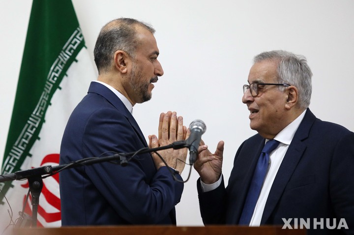 [베이루트( 레바논)= 신화/뉴시스] 1월 14일 레바논을 방문한 이란의 아미르 압돌라히안 외무장관. 이란은 서방의 제재에 공동대응하기 위해 러시아와 효율적인공동기구 설립을 모색하고 있다고 밝혔다.