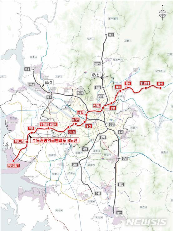 [서울=뉴시스] GTX-B 사업 노선도. (이미지=국토교통부 제공)