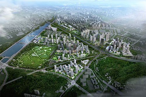 [서울=뉴시스] OCI가 자회사인 DCRE를 통해 개발 중인 인천 용현·학익지구 도시개발사업 조감도. (사진=OCI 제공) 2023.01.19 photo@newsis.com *재판매 및 DB 금지