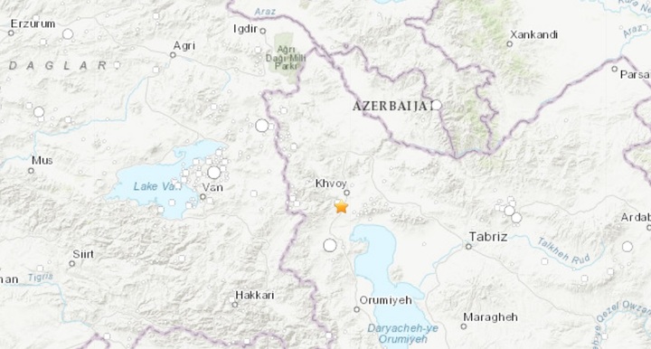 [서울=뉴시스]이란 서아제르바이잔주(州) 도시 호이시에서 28일(현지시간) 오후 9시 44분께 규모 5.9의 지진이 일어났다. 지진 발생 지역 지도. <사진출처: 미 지질조사국(USGS) 홈페이지 캡쳐> 2023.01.29 