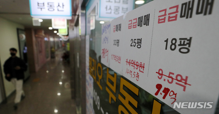 [서울=뉴시스] 백동현 기자 = 정부의 부동산 규제완화 소식에 매도자들이 기대감을 가지고 매물을 회수하면서 최근 서울과 수도권을 중심으로 아파트 매물이 크게 줄어들고 있다. 지난 27일 부동산 업계에 따르면 한달 전 대비 아파트 매매량은 강원도를 제외한 전국 시도에서 모두 감소했다. 특히 서울은 한달 전보다 매물이 약 6.7% 줄었다. 사진은 29일 오후 서울 시내 한 공인중개사 사무소에 붙은 매매 안내문 가격이 수정된 모습. 2023.01.29. livertrent@newsis.com