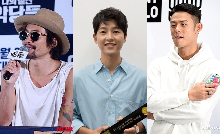 [서울=뉴시스] (왼쪽부터) 류승범, 송중기, 빈지노.2023.01.30.(사진 = 뉴시스 제공) photo@newsis.com *재판매 및 DB 금지