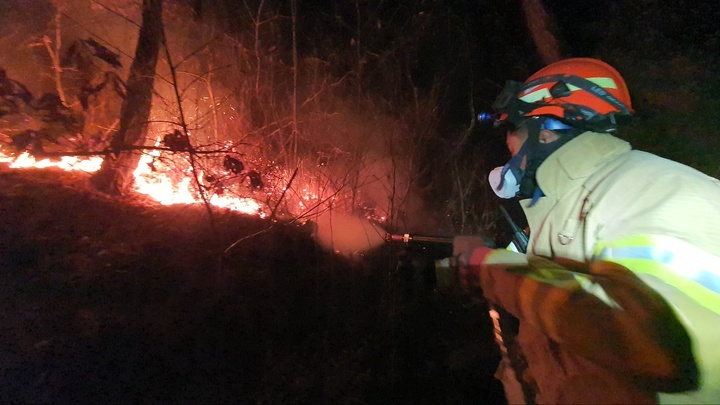 [봉화=뉴시스] 안병철 기자 = 30일 오후 6시 15분께 경북 봉화군 법전면 한 주택에서 난 불이 인근 야산으로 번져 소방당국이 진화에 나섰다. (사진=경북소방본부 제공) 2023.01.30. photo@newsis.com *재판매 및 DB 금지