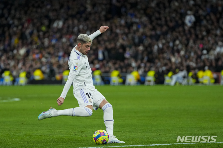 [마드리드(스페인)=AP/뉴시스] 레알소시에다드전 출전한 레알마드리드 발베르데. 2023.01.29.