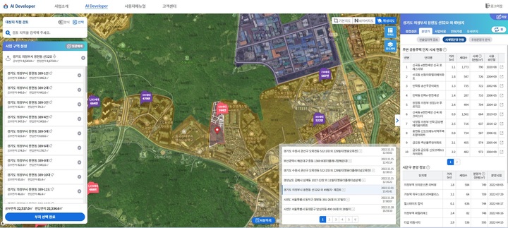 KT에스테이트는 AI 기반 공간 빅데이터 기업 '빅밸류'에 야놀자클라우드와 공동설립한 '트러스테이'의 솔루션 고도화와 함께, AI, 빅데이터 솔루션을 활용한 효율적인 부동산 개발 사업 검토를 위한 투자제휴 계약을 체결했다고 2일 밝혔다. 사진은 빅밸류 솔루션인 'AI디벨로퍼' 화면(사진 제공=KT에스테이트) *재판매 및 DB 금지