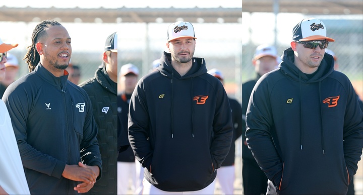 [서울=뉴시스] 1일(현지시간) 미국 애리조나주 메사의 벨뱅크파크에서 열린 2023 한화이글스 스프링캠프에 참가한 펠릭스 페냐(왼쪽), 버치 스미스, 브라이언 오그레디(오른쪽). (사진=한화이글스 제공) 2023.02.02. photo@newsis.com *재판매 및 DB 금지