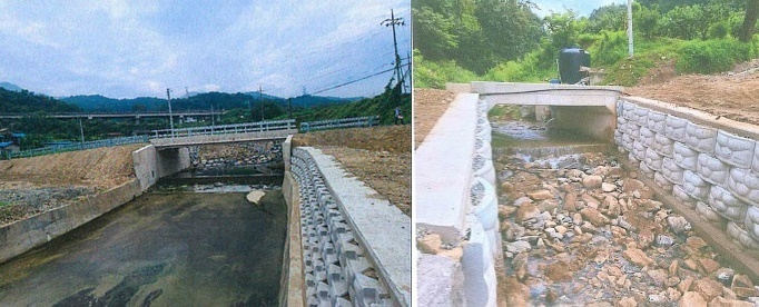 충주시가 소규모 위험시설 4곳을 지정 해제했다. (왼쪽부터) 정비를 마친 앙성면 본평리 유량2교와 지당리 상대촌세천 모습. (사진=충주시 제공) *재판매 및 DB 금지