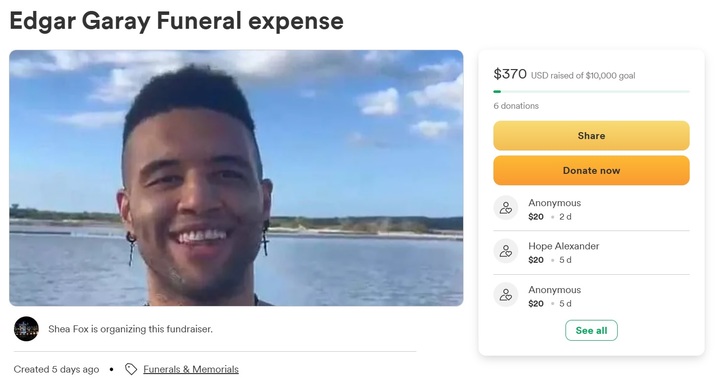 [서울=뉴시스] 기부 사이트 '고펀드미'에 올라온 에드가 가레이의 장례식 지원 모금, 에드가는 타지인 푸에르토리코의 유명 관광지서 틱톡 영상을 찍다 절벽에서 추락해 사망했다 (사진출처: 고펀드미 홈페이지 캡처) 2023.02.06. *재판매 및 DB 금지