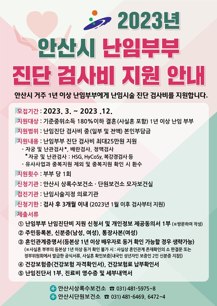 안산시, 난임 진단 검사비 지원한다…최대 25만원