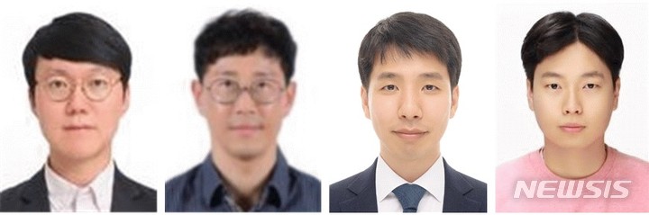 [창원=뉴시스] 홍정명 기자= 차세대 뉴로모픽 반도체 소자 개발 연구진. 한국재료연구원 김용훈(왼쪽부터) 선임연구원, 권정대 책임연구원, 부산대 이제인 교수, 한국재료연구원 박병진 학생연구원.(사진=한국재료연구원 제공)2023.02.08. photo@newsis.com