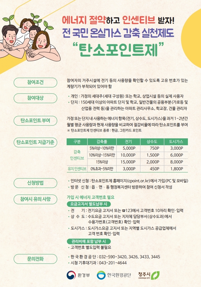 "에너지 줄이고 돈 받으세요" 청주시, 탄소포인트제 모집