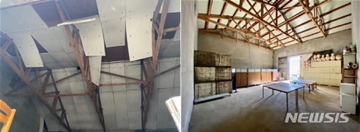 [서울=뉴시스] 2022 전통문화산업 작업환경개선 지원 기업에 선정돼 낡은 석면 지붕을 교체한 경기도 양평의 '서평도예연구소' 내부 전과 후. (사진=한국공예·디자인문화진흥원 제공) 2023.02.08. photo@newsis.com *재판매 및 DB 금지