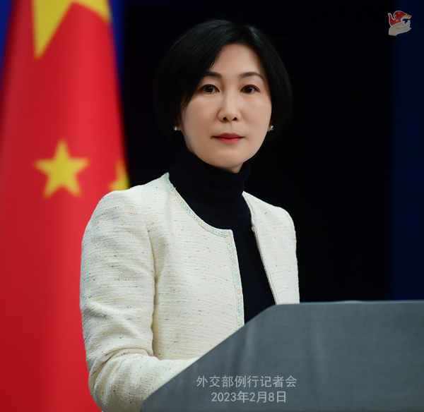 중국 외교부 마오닝 대변인이 8일 베이징에서 정례 기자회견을 주재하고 있다(사진출처: 중국 외교부 홈페이지 캡처) 2023.02.08