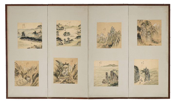 겸재 정선 (1676-1759), 금강산팔경도, 각 27.9 x 26.4 cm (총 8점)&nbsp; 추정가: 150,000 – 200,000 미국 달러 (한화 약 2 억~ 2.5 억 원) *재판매 및 DB 금지