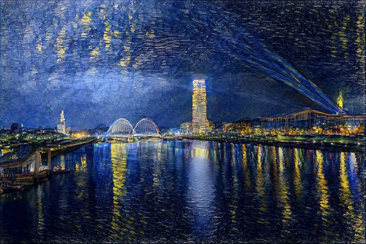[대전=뉴시스] 인공지능 기술(Style Transfer)로 갑천변 야경을 고흐 스타일로 그린 그림. 대전과학산업진흥원 제공 *재판매 및 DB 금지