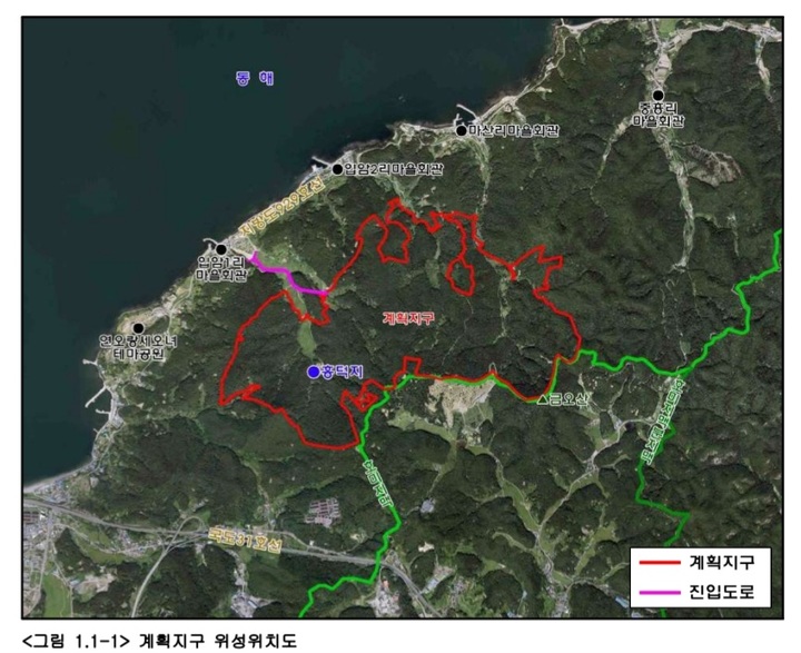 [포항=뉴시스] 강진구 기자 = 경북 포항환경운동연합은 7일 오전 시청에서 기자회견을 열어 "에코프로는 해파랑골프장 조성사업을 철회하라"고 밝혔다.사진은 포항 해파랑골프장 조성사업을 위한 도시관리계획도.(사진=포항환경운동연합 제공) 2023.03.07. *재판매 및 DB 금지