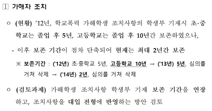 [세종=뉴시스] 교육부가 국회 교육위원회에 보고한 '학교폭력 근절대책 추진방향' 중 가해자 조치 대목. 2023.03.09. photo@newsis.com *재판매 및 DB 금지