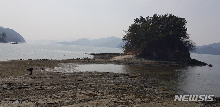 [창원=뉴시스] 홍정명 기자 = 경남 창원시 마산합포구 진동면 송도 앞 물 빠진 윗똥섬.2023.03.10. hjm@newsis.com