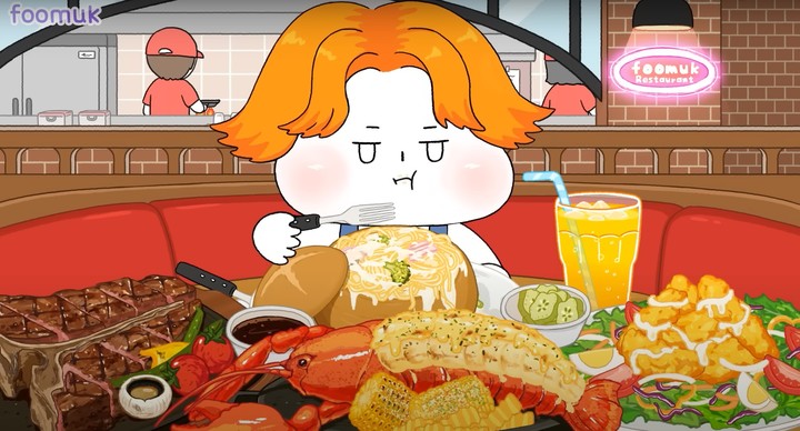 [서울=뉴시스]유튜브 채널 '푸먹_foomuk'에는 지난 1일 '즐거운(?) 외식 먹방! (패밀리 레스토랑) 스테이크, 빠네파스타, 랍스타-family restaurant Mukbang/Animation ASMR/foomuk'라는 제목의 영상이 올라왔다. (사진=유튜브 채널 푸먹 영상 캡처) 2023.03.10. photo@newsis.com *재판매 및 DB 금지