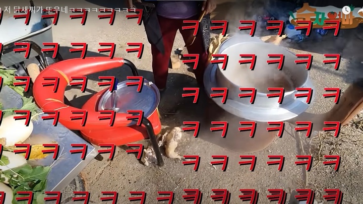 [서울=뉴시스] 유튜버 '순자엄마'가 다 삶은 닭을 실수로 떨어뜨리고 말았다. (사진='순자엄마'영상 캡처)2023.03.10.photo@newsis.com *재판매 및 DB 금지