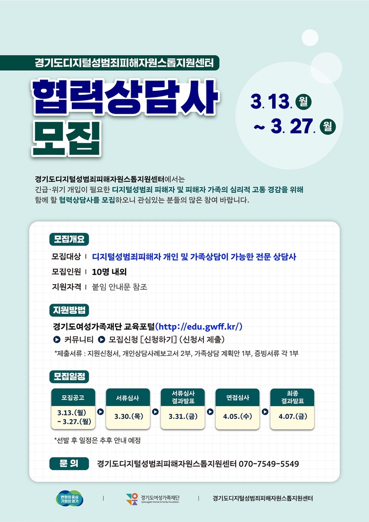 경기도여성가족재단, 디지털성범죄 피해자 심리상담 지원